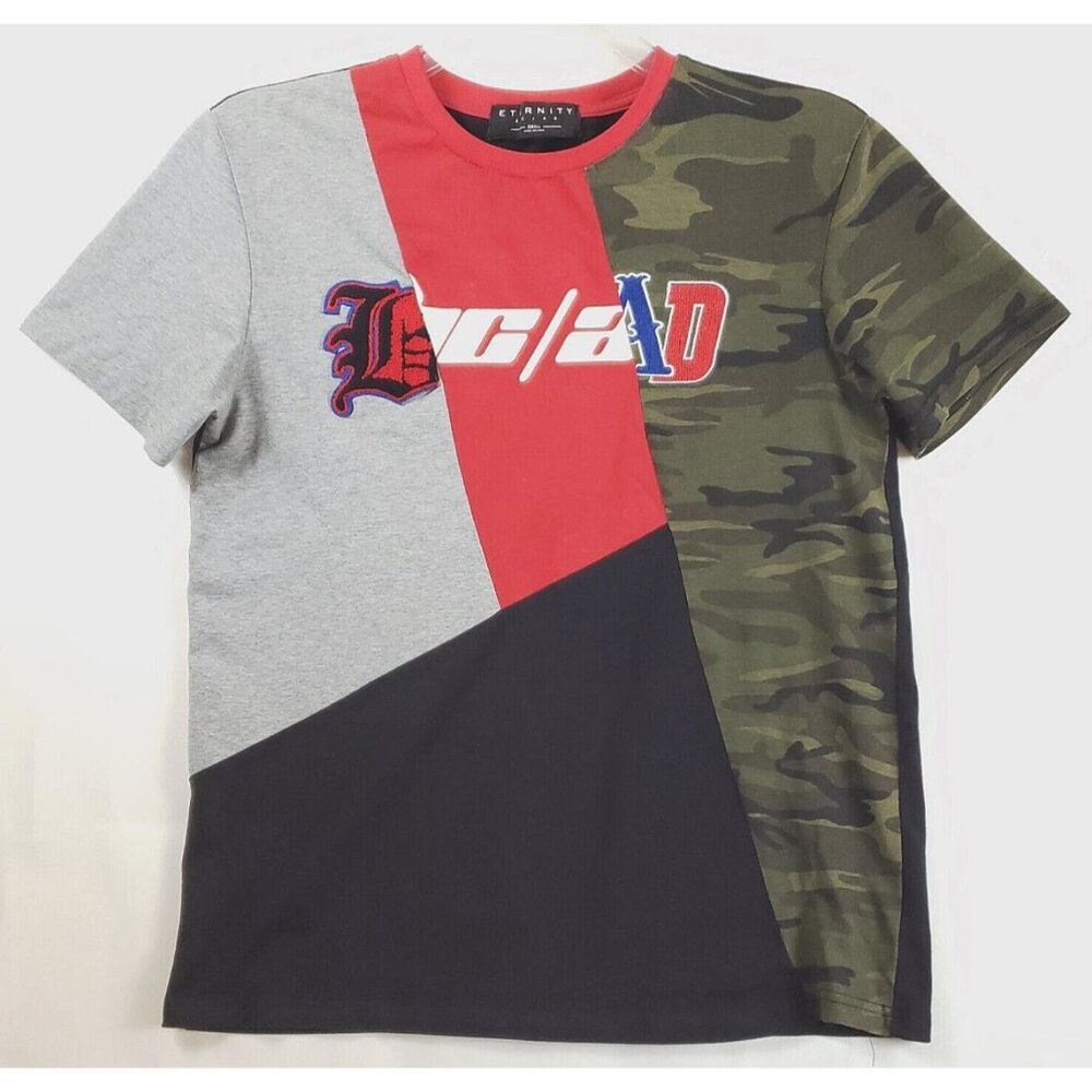 Eternity BC/AD Shirt Mens Small Black Red Gray Short Sleeve Stretch Camouflage